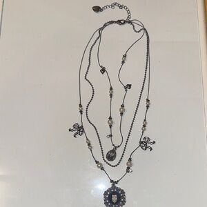 Betsey Johnson Skull Cameo Layered Necklace